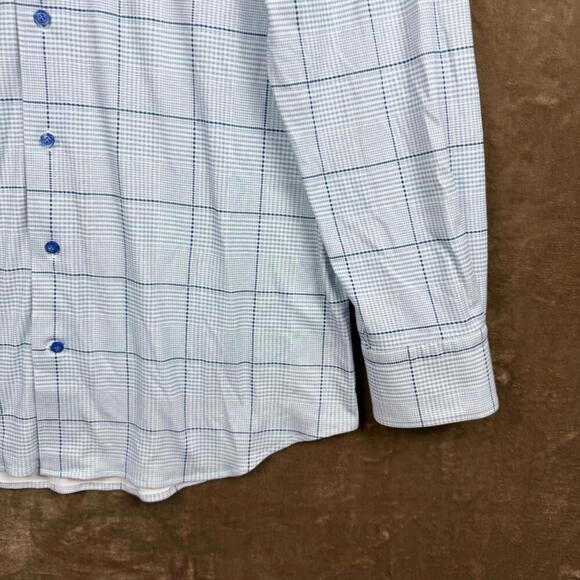 Emanuel Berg Modern Fit Checkered Dress Shirt Men M/L Blue White Stretch Soft - Picture 6 of 13